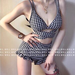 Black and White Houndstooth Bikini Set
